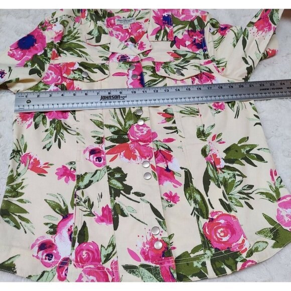 Norm Thompson Womens Large Floral Print Denim Style Jacket Stretch Flap Pocket - Picture 7 of 9